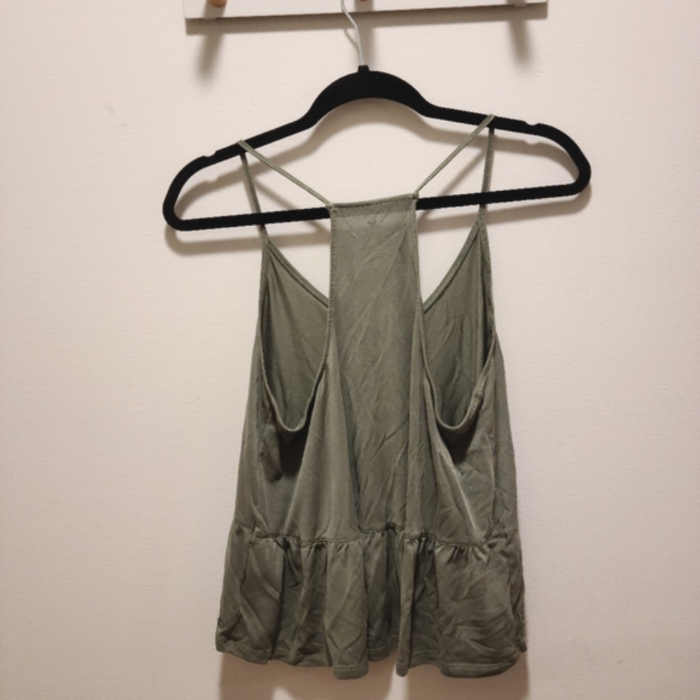 Olive/Sage Green Vneck Tank Top S American Eagle Soft & Sexy Peplum - Picture 3 of 16
